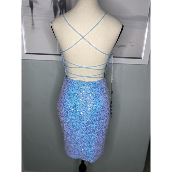 Lucci Lu Short Sequin Cocktail Dress with Lace Up Back 4138 - Picture 6 of 10